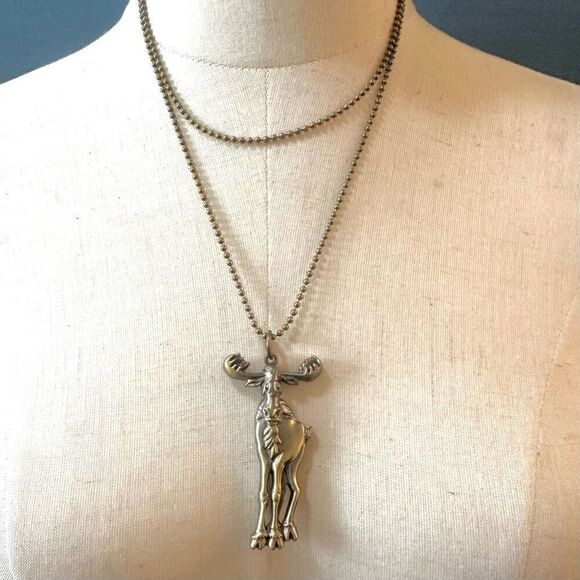 Moose long bronze tone pendant necklace - Picture 1 of 11